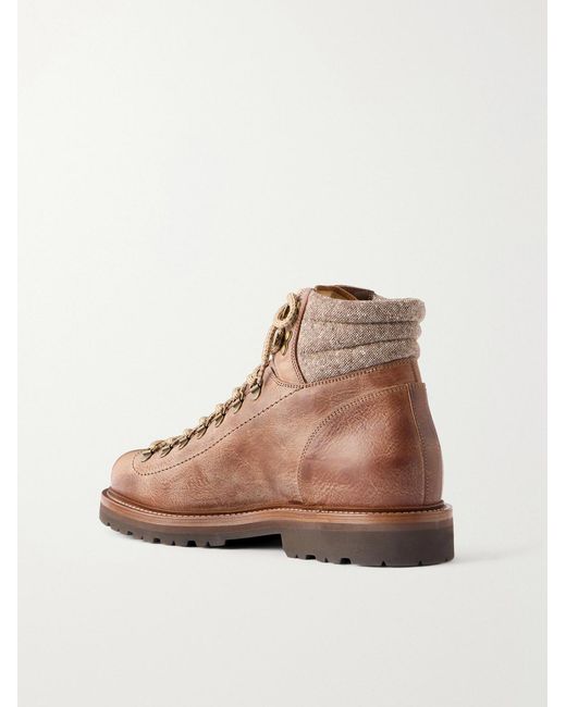 Brunello Cucinelli Brown Leather Hiking Boots for men
