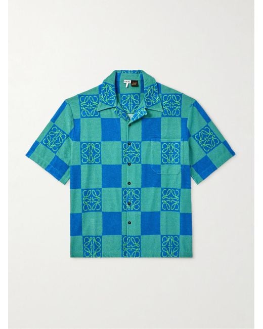 Paula's Ibiza Camicia in spugna di misto cotone jacquard con colletto aperto di Loewe in Blue da Uomo