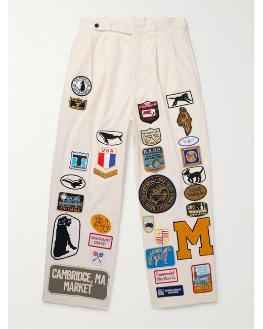 Bode White Cambridge Mcnab Straight-leg Pleated Appliquéd Cotton-canvas Trousers for men