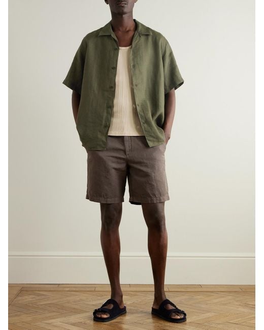NN07 Green Julio 5708 Camp-Collar Linen Shirt for men