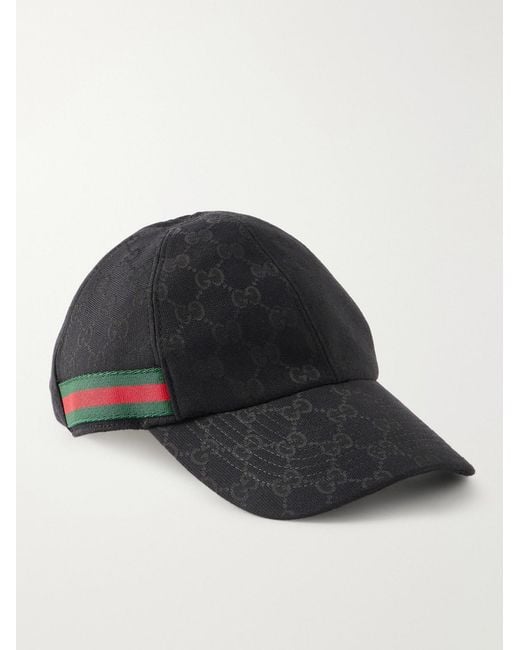 Gucci Black Webbing-Trimmed Logo-Jacquard Canvas Cap for men
