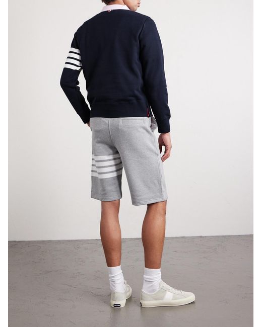 Thom Browne Gray Striped Loopback Cotton-Jersey Shorts for men