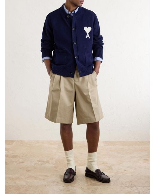 AMI Natural Low-waist Wide-leg Cotton Bermuda Shorts for men