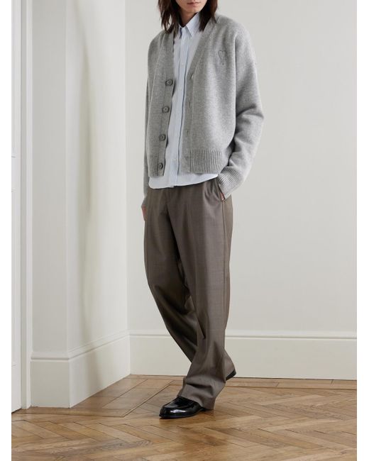 AMI Cardigan aus einer Woll-Kaschmirmischung mit Logostickerei in Gray für Herren