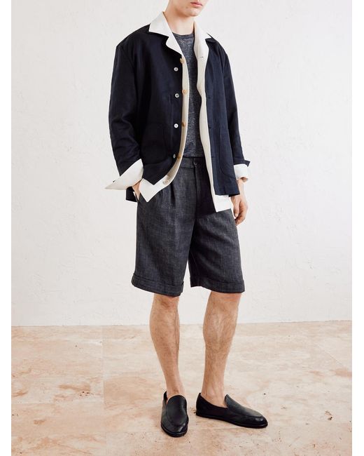 Barena Gray Scandola Simodo Straight-leg Pleated Linen-blend Gabardine Shorts for men