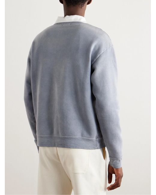 John Elliott Blue Embroidered Cotton-terry Sweater for men