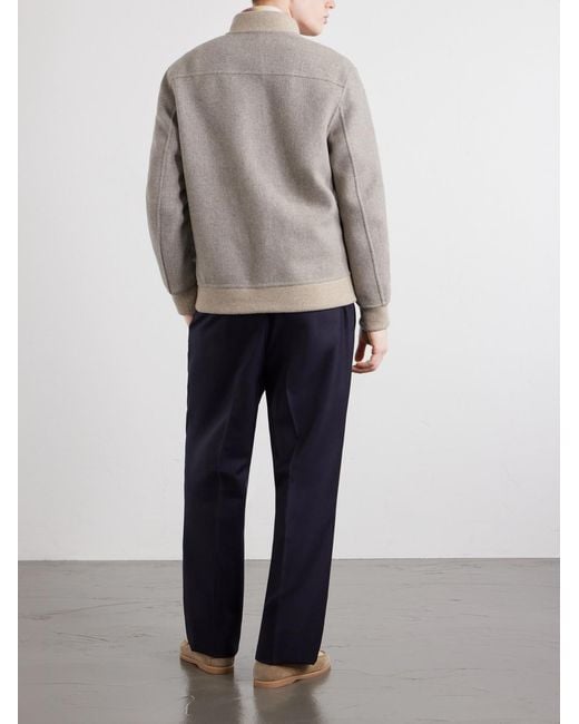 Eleventy Gray Wool And Cashmere-Blend Herringbone Bomber Jacket for men