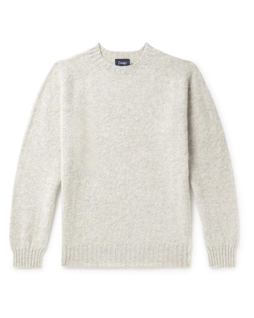 Drake's White Brushed Virgin Shetland Wool Sweater for men