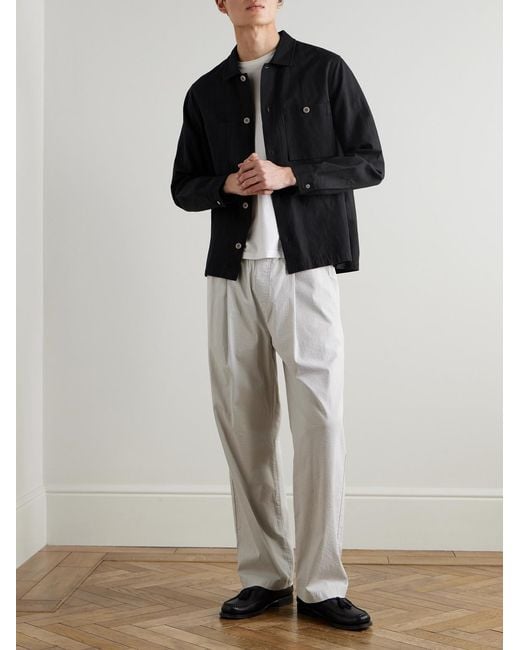Folk Black Patch Linen And Cotton-Blend Overshirt for men