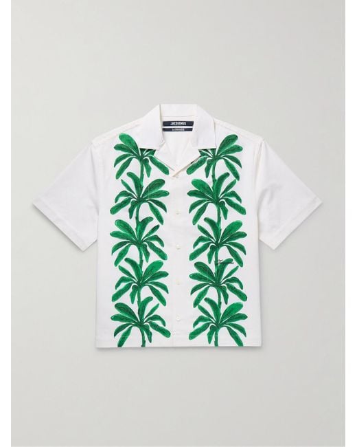 Jacquemus White Jean Painted Palm Trees Cabana Shirt for men