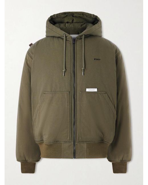 (w)taps Green Padded Cotton-canvas Zip-up Hooded Jacket for men