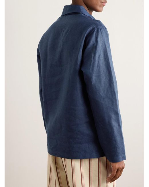 Drake's Blue Linen Half-placket Shirt for men