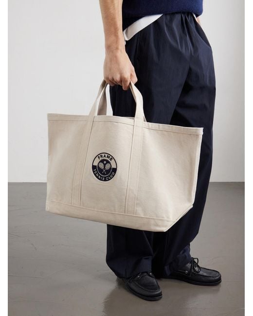 FRAME Natural Logo-Appliquéd Cotton-Canvas Tennis Tote Bag for men