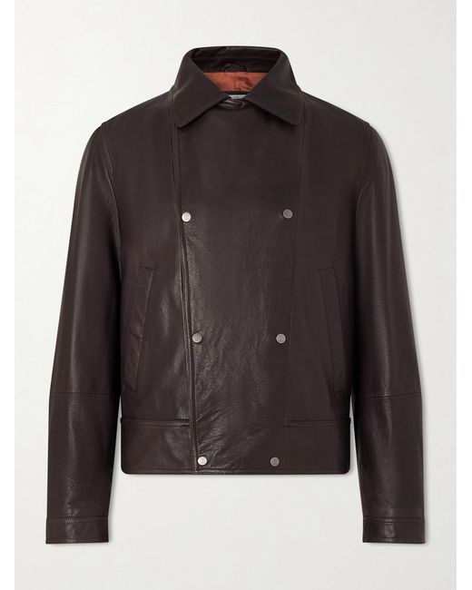 Brunello Cucinelli Black Leather Jacket for men