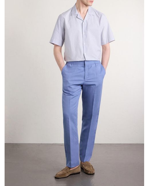 Paul Smith Blue Straight-Leg Cotton, Linen And Lyocell-Blend Trousers for men