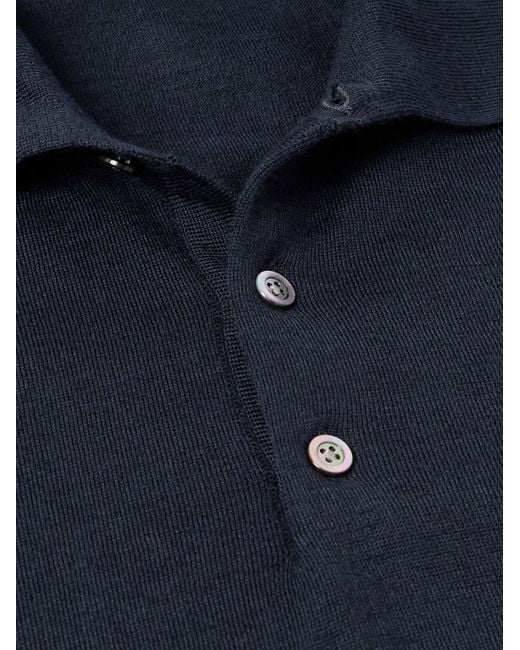 Saman Amel Blue Slim-Fit Wool Polo Shirt for men
