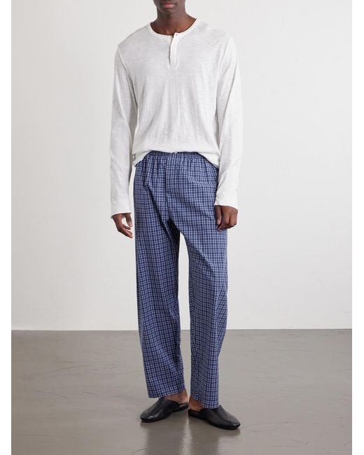 Tekla Blue Straight-Leg Checked Organic Cotton-Poplin Pyjama Trousers for men