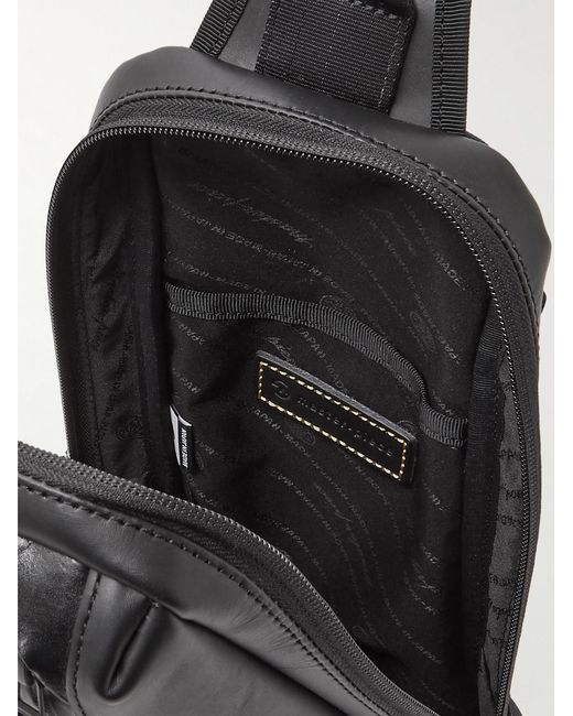 Master Piece Black Slick Logo-Appliquéd Leather And Cordura Barastec Nylon Sling Backpack for men