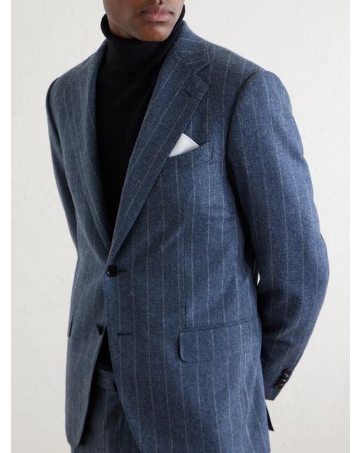 Caruso Blue Norma Pinstripe Wool And Cashmere-Blend Suit Jacket for men