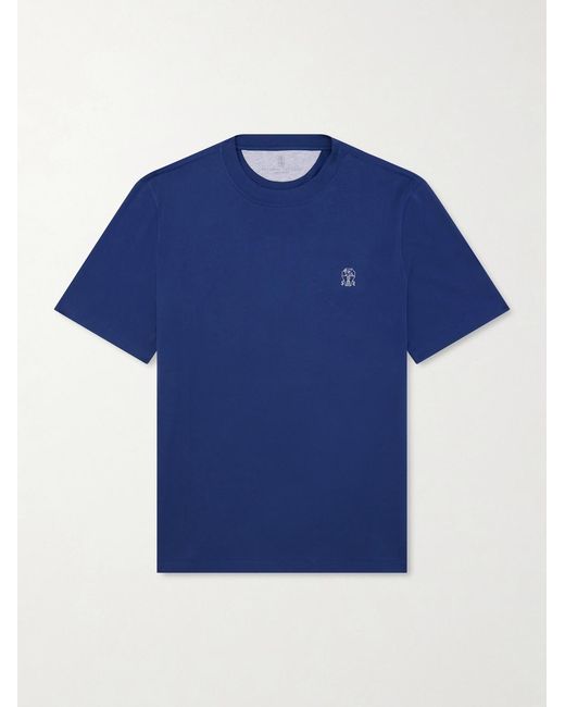Brunello Cucinelli Blue Layered Logo-Print Cotton-Jersey T-Shirt for men