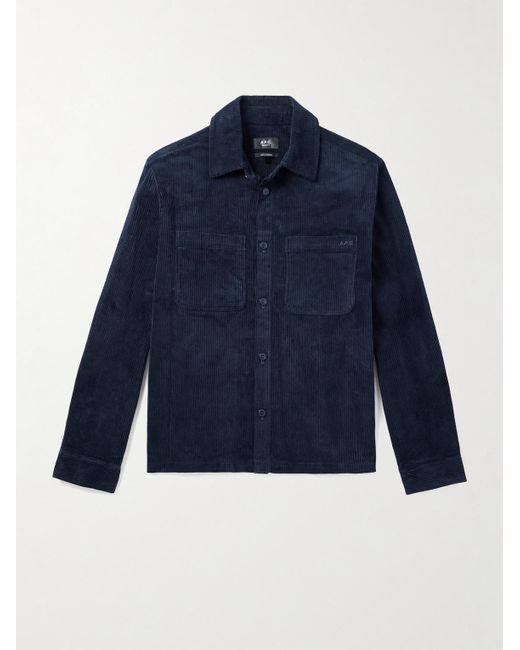 A.P.C. Blue Leon Logo-Embroidered Cotton-Corduroy Overshirt for men