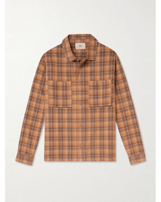 Folk Brown Patch Checked Cotton-Corduroy Overshirt for men