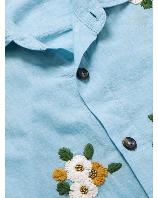 Kartik Research Blue Floral-Embroidered Embellished Cotton Shirt for men