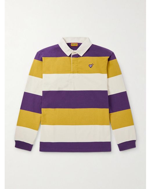 Human Made Gray Logo-appliquéd Striped Cotton-jersey Polo Shirt for men