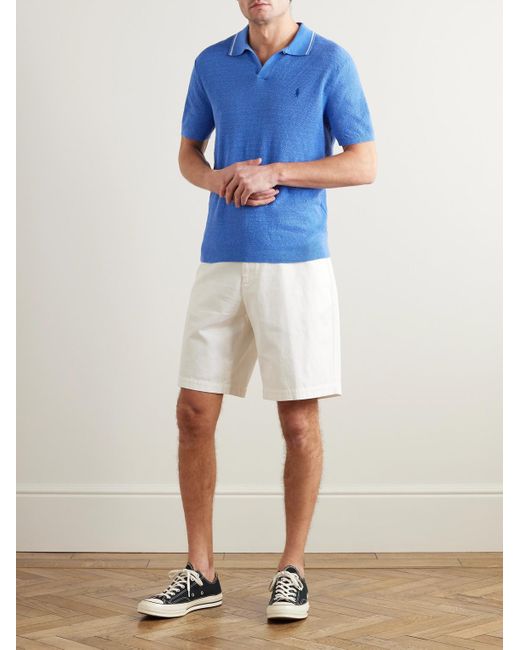 Polo Ralph Lauren Blue Logo-embroidered Cotton And Linen-blend Polo Shirt for men