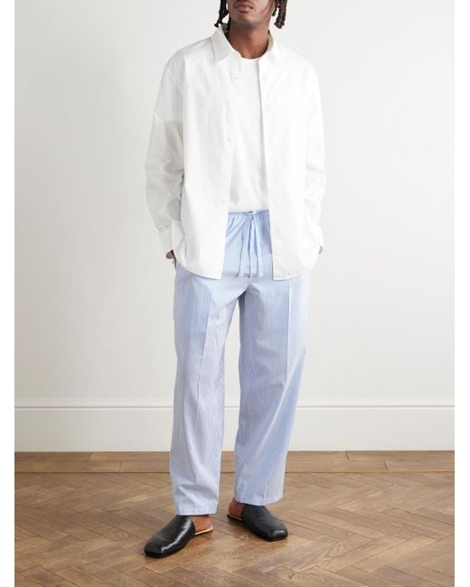 Umit Benan Blue Julian Straight-Leg Silk And Cotton-Blend Drawstring Trousers for men
