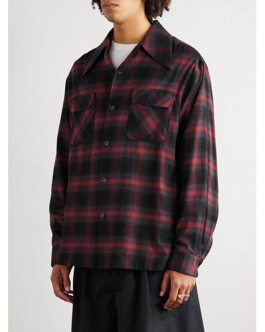 Kapital Blue Camp-collar Checked Cotton-blend Flannel Shirt for men