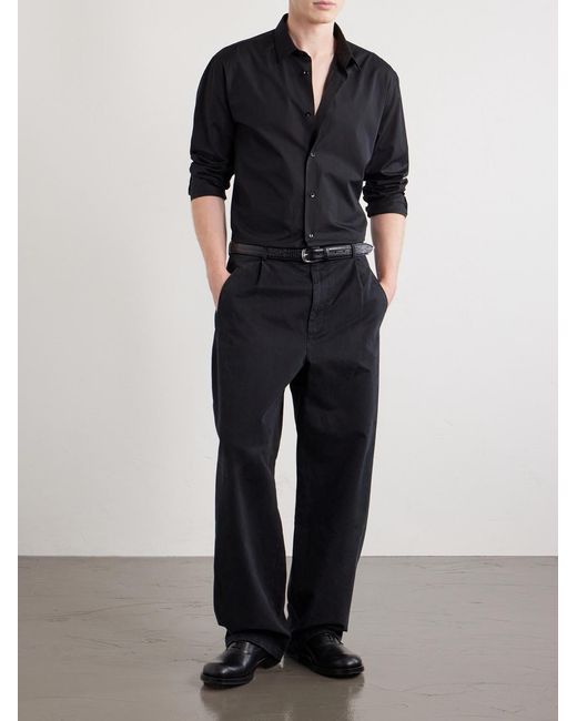Jil Sander Blue Straight-Leg Pleated Cotton-Drill Trousers for men