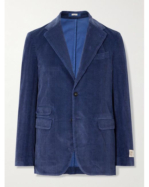 Massimo Alba Blue Catch2 Prince Of Wales Checked Cotton-Blend Corduroy Blazer for men