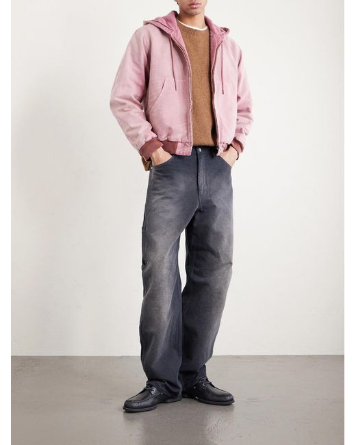 Auralee Pink Garment-dyed Cotton-canvas Zip-up Hooded Jacket for men