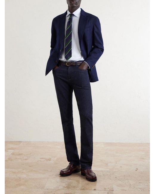 Dunhill Blue Mohair And Silk-Blend Blazer for men