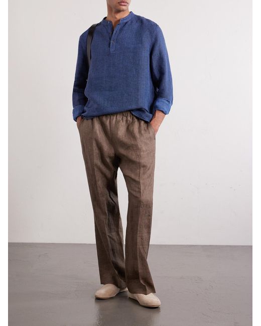 Mr P. Blue Herringbone Linen Shirt for men