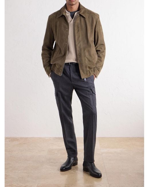 Slowear Gray Straight-Leg Brushed Wool-Blend Trousers for men