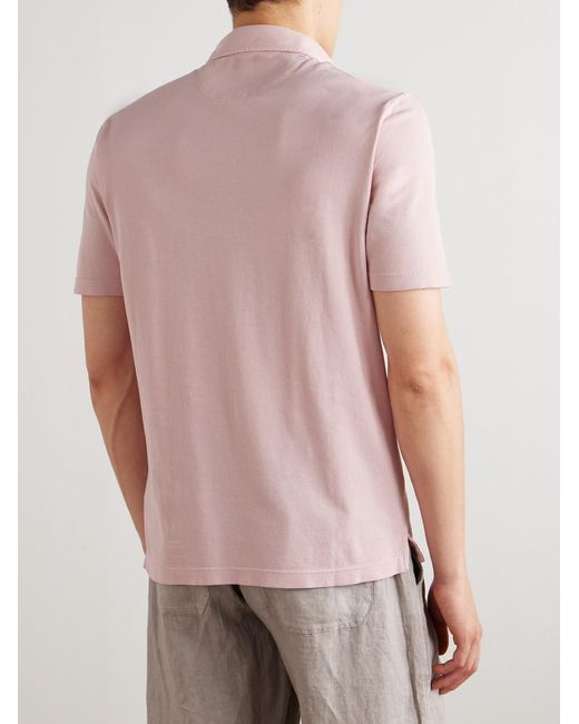 Fedeli Pink Slim-Fit Cotton-Piqué Polo Shirt for men