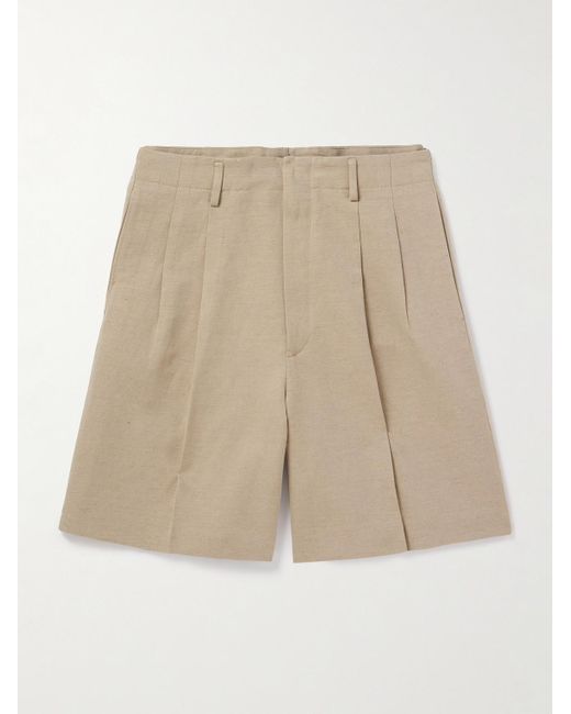 Loro Piana Natural Joetsu Wide-leg Pleated Cotton And Linen-blend Twill Shorts for men