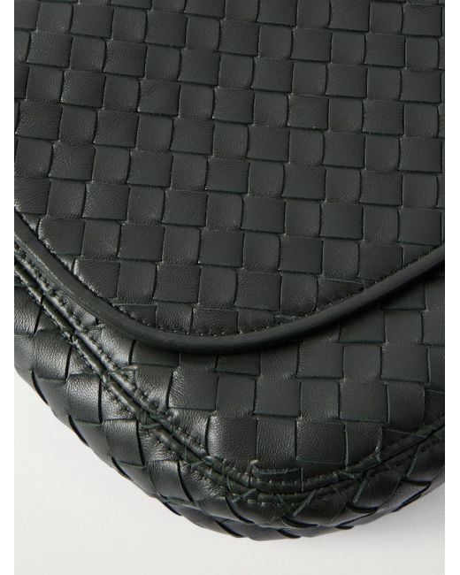 Bottega Veneta Black Intrecciato Leather Messenger Bag for men