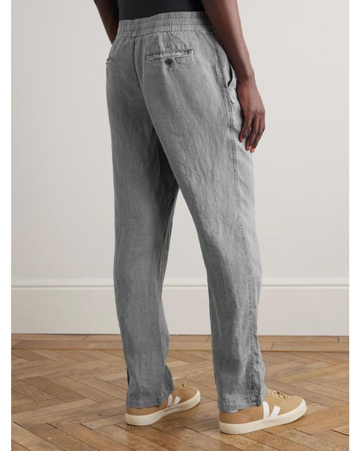 James Perse Gray Straight-Leg Garment-Dyed Linen Drawstring Trousers for men