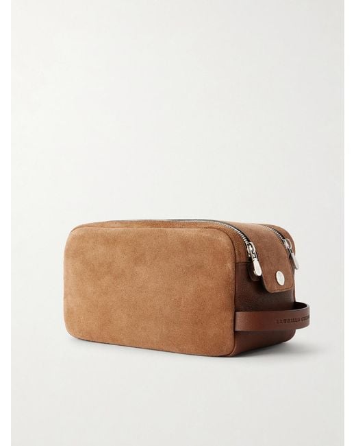 Brunello Cucinelli Brown Leather-trimmed Suede Wash Bag for men