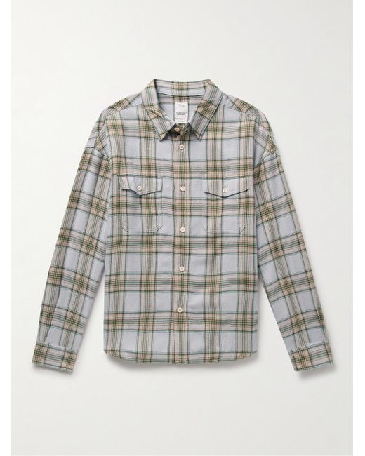 Camicia in flanella di misto lana e lino a quadri Pioneer di Visvim in Gray da Uomo