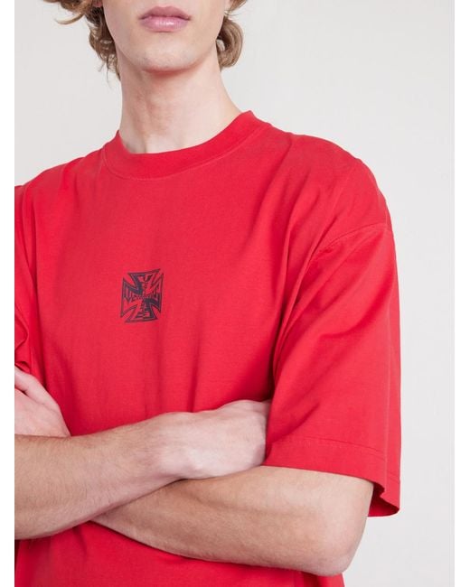 Vetements Red Biker Cross Logo-print Cotton-jersey T-shirt for men