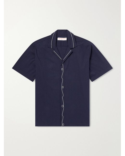 Orlebar Brown Blue Maitan Embroidered Cotton Shirt for men