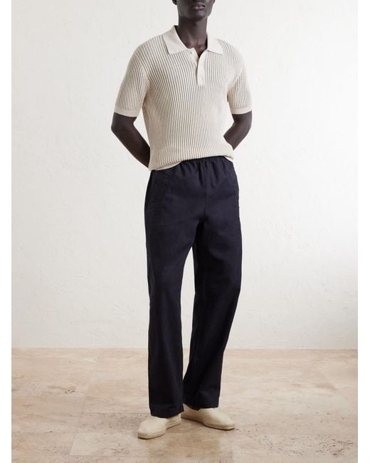 Frescobol Carioca White Vidal Ribbed Cotton And Linen-blend Polo Shirt for men