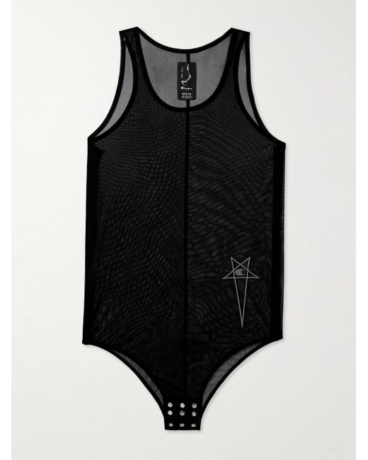 Rick Owens Black Champion Basketball Logo-embroidered Recycled-mesh Bodysuit for men