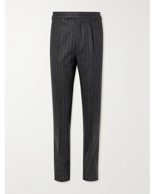 Kingsman Gray Tapered Pinstriped Wool Suit Trousers for men