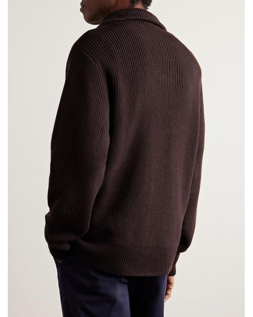 Officine Generale Red Tarek Ribbed Merino Wool Half-Zip Sweater for men