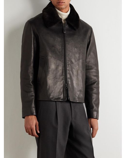 Loro Piana Black Baydan Shearling-Trimmed Aviator Jacket for men
